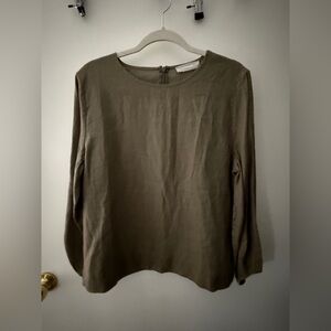 Everlane Linen Long Sleeve Olive Blouse